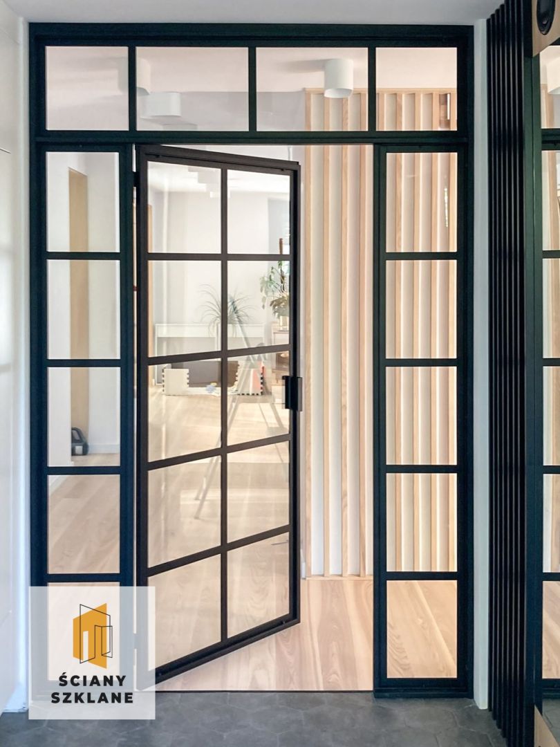 drzwi loftowe z naświetlem górnym i bocznym oraz wypełnieniem ze szkła transparentnego